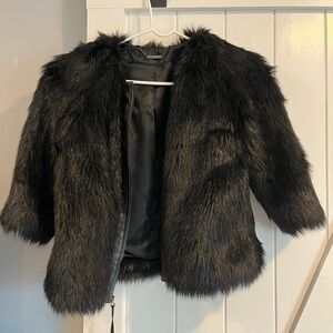Trina Turk Black Faux Fur Jacket with leather trim